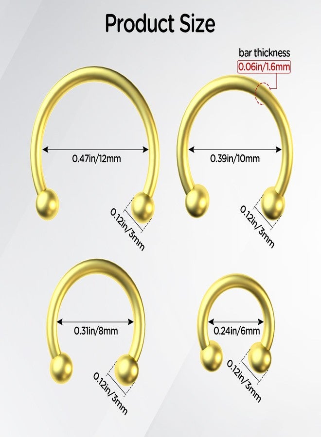 SMLBJUTE 8 PCS 16G Surgical Steel Horseshoe Nose Septum Earrings Eyebrow Lip Retainer Spiral Tragus Puncture Rings 6-12mm for Women Men (Gold) - Image 2